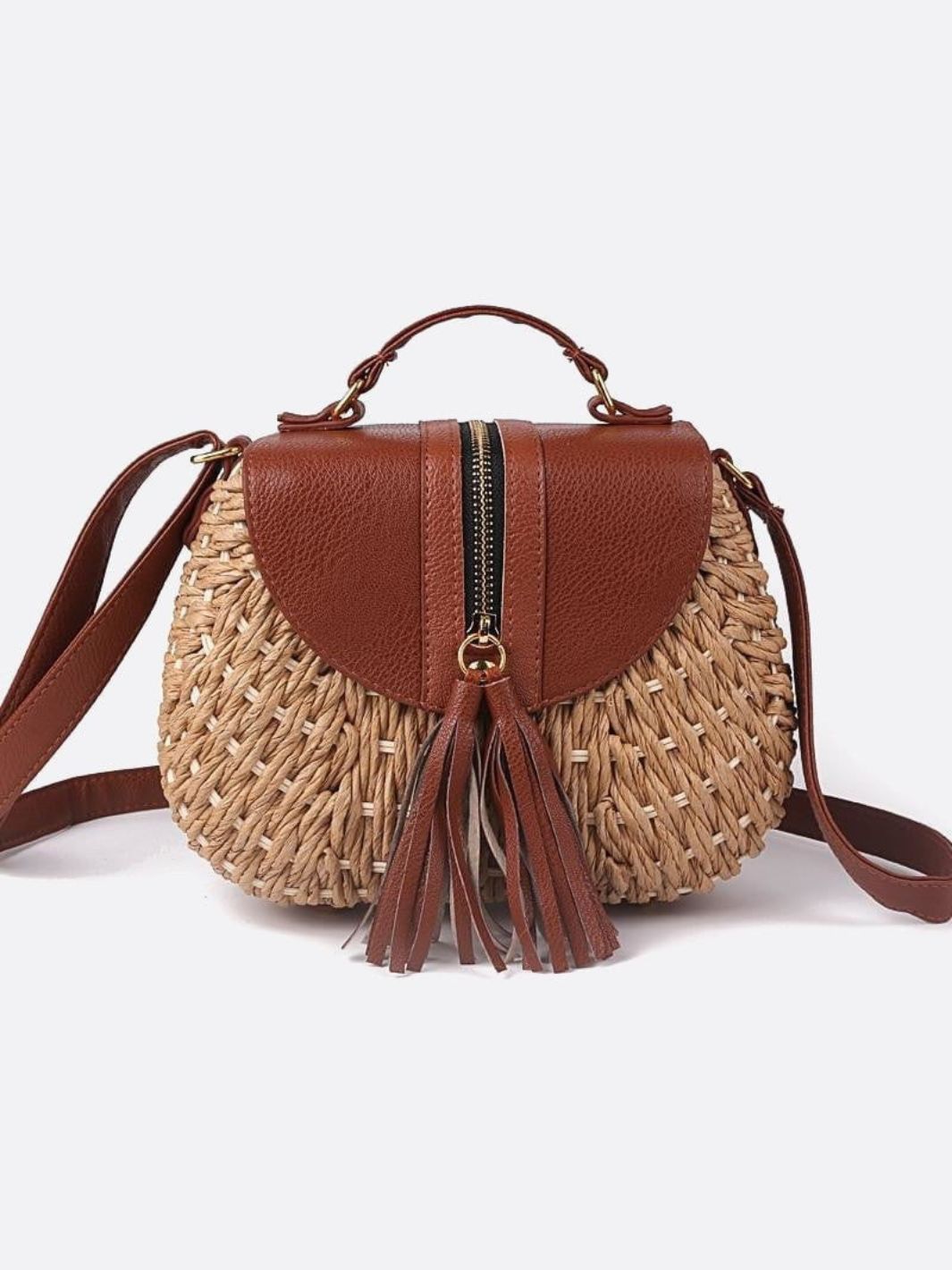 Lina | Kleine Schultertasche aus Strohseil mit verstellbarem Riemen & Quasten-Detail – Crossbody Sommertasche
