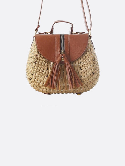 Lina | Kleine Schultertasche aus Strohseil mit verstellbarem Riemen & Quasten-Detail – Crossbody Sommertasche