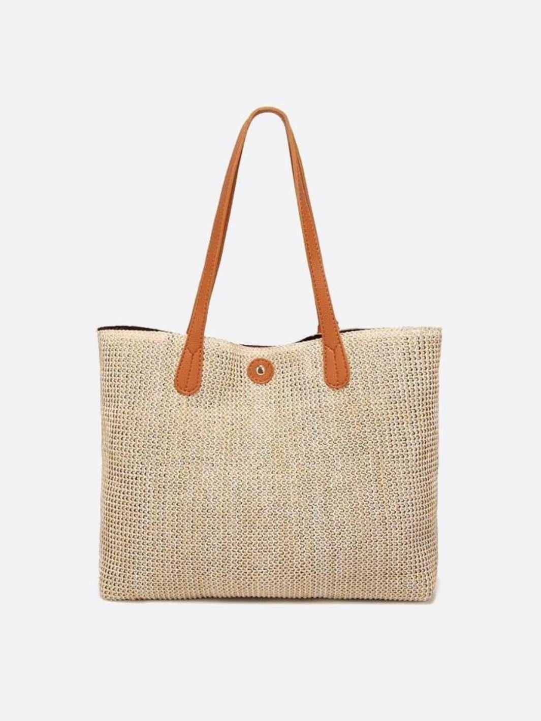 Mira | Große Strohtasche mit langen Tragehenkeln & Deko-Pompon – Sommerlicher Shopper aus Naturmaterial