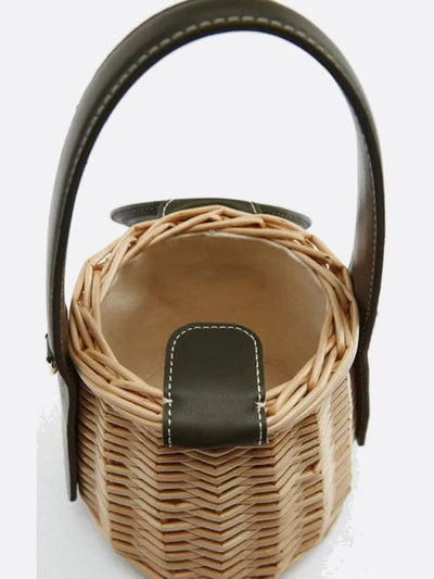 Noa | Runde Rattan-Handtasche mit Kunstledergriff & abnehmbarem Schulterriemen