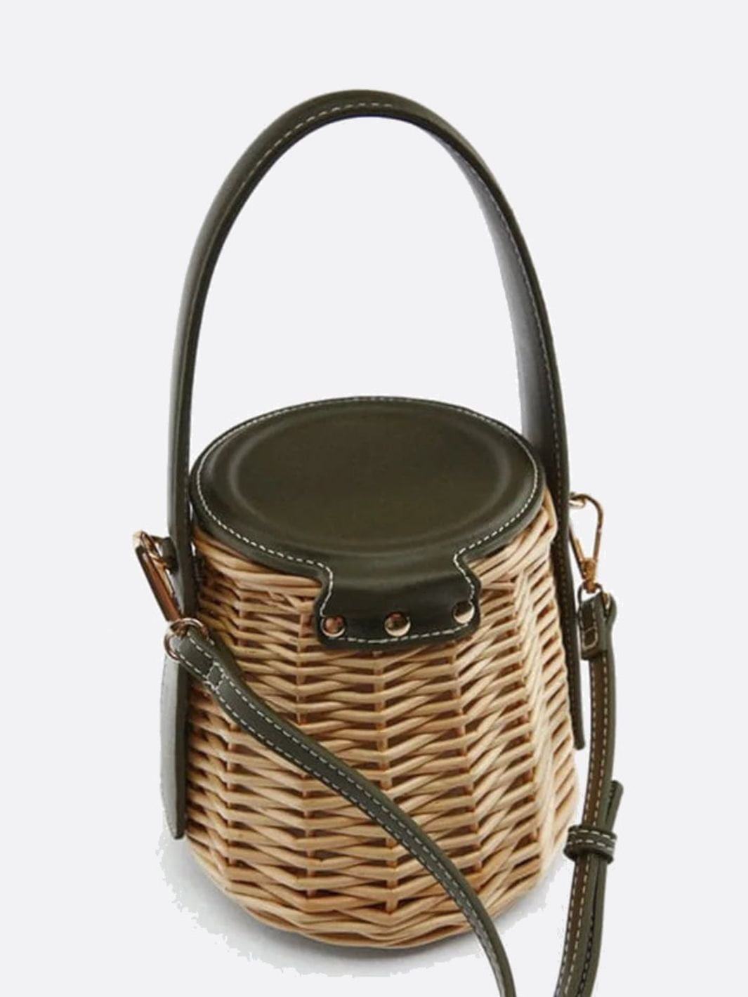 Noa | Runde Rattan-Handtasche mit Kunstledergriff & abnehmbarem Schulterriemen