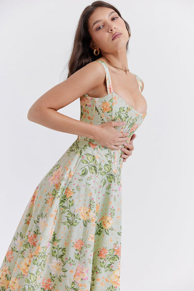 Damen-Midikleid aus Viskose mit Blumenmuster und V-Ausschnitt