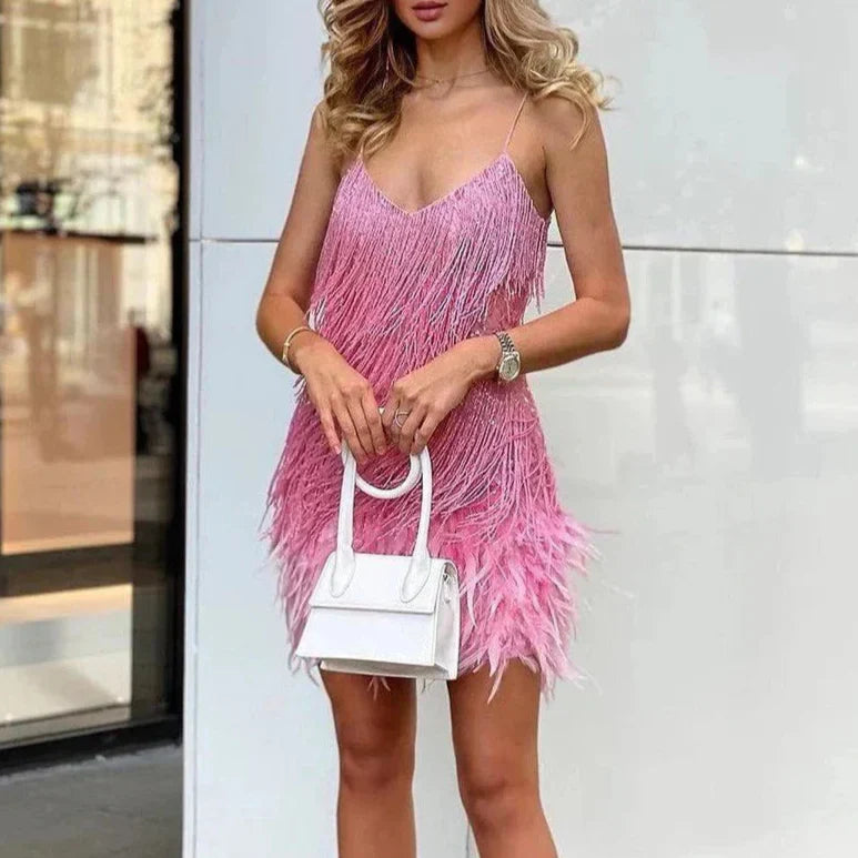 Shelah – Party-Minikleid mit Pailletten und Federfransen