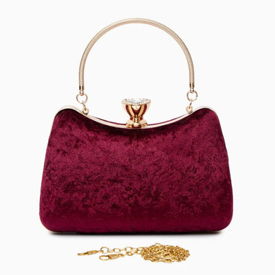 Sara | Weinrote Samt-Clutch mit Schmuckverschluss & Metallgriff – Elegante Abendtasche für Damen