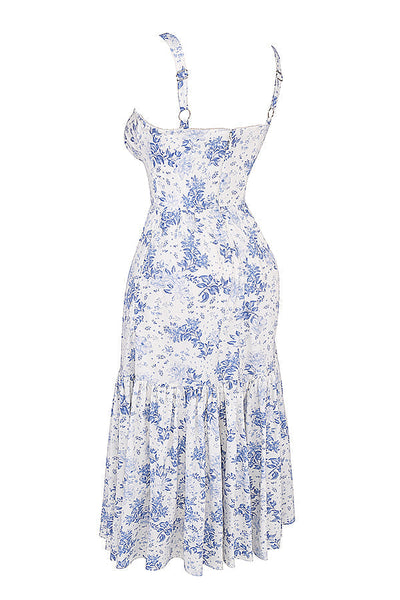 Damen-Midikleid aus Viskose mit Blumenmuster und V-Ausschnitt