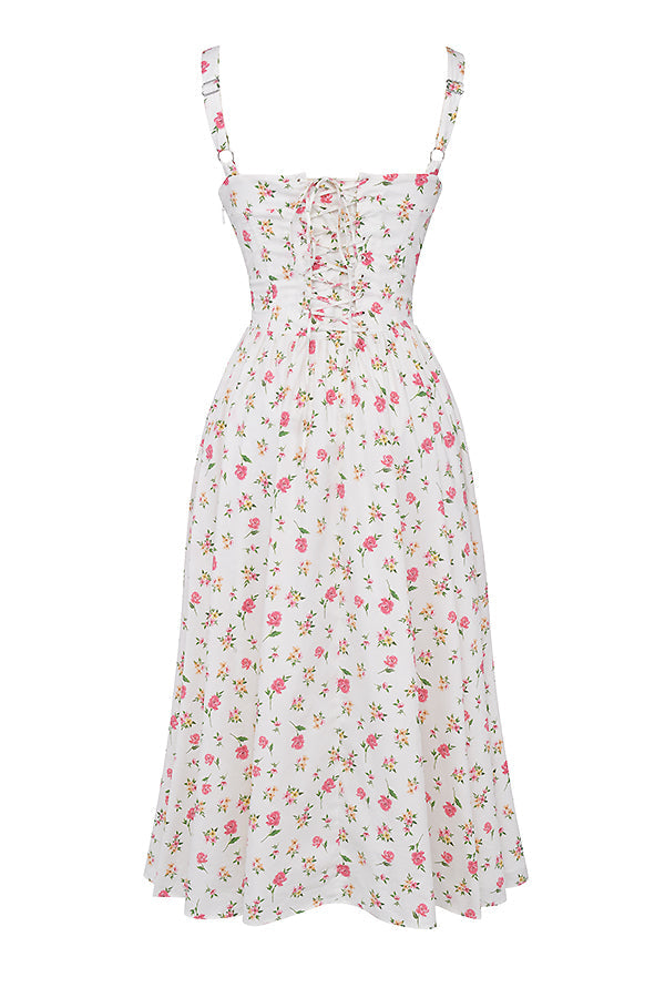 Damen-Midikleid aus Viskose mit Blumenmuster und V-Ausschnitt