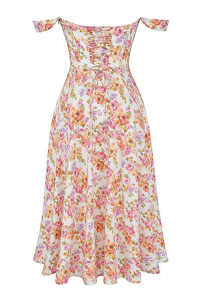 Damen-Midikleid aus Viskose mit Blumenmuster und V-Ausschnitt