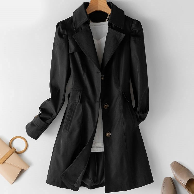 Akira | Damen Schwarz Trenchcoat | Lange Jacke