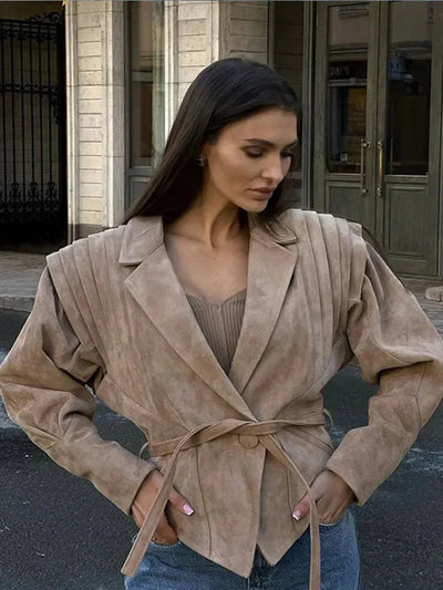 Selena | Damen  V-Ausschnitt Langarm Wildlederjacke