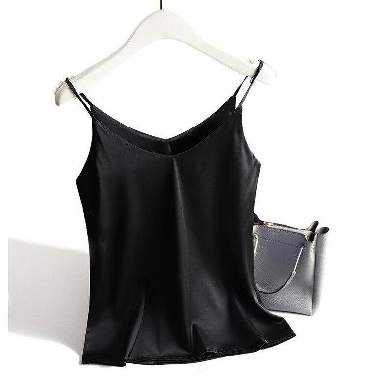 Damen Satin Top mit Spaghettiträgern und V-Ausschnitt