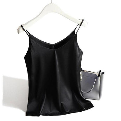 Damen Satin Top mit Spaghettiträgern und V-Ausschnitt