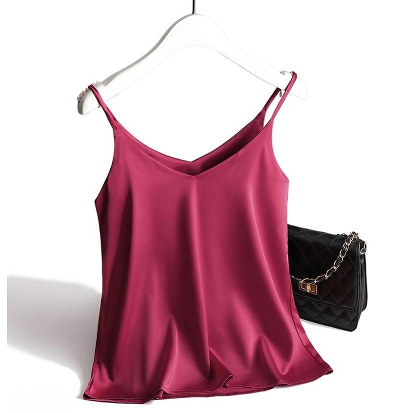 Damen Satin Top mit Spaghettiträgern und V-Ausschnitt