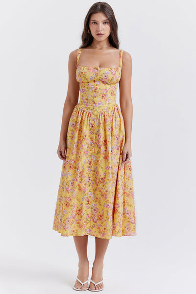 Damen-Midikleid aus Viskose mit Blumenmuster und V-Ausschnitt