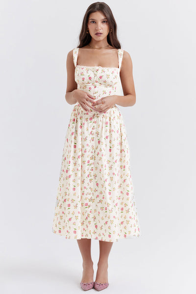 Damen-Midikleid aus Viskose mit Blumenmuster und V-Ausschnitt