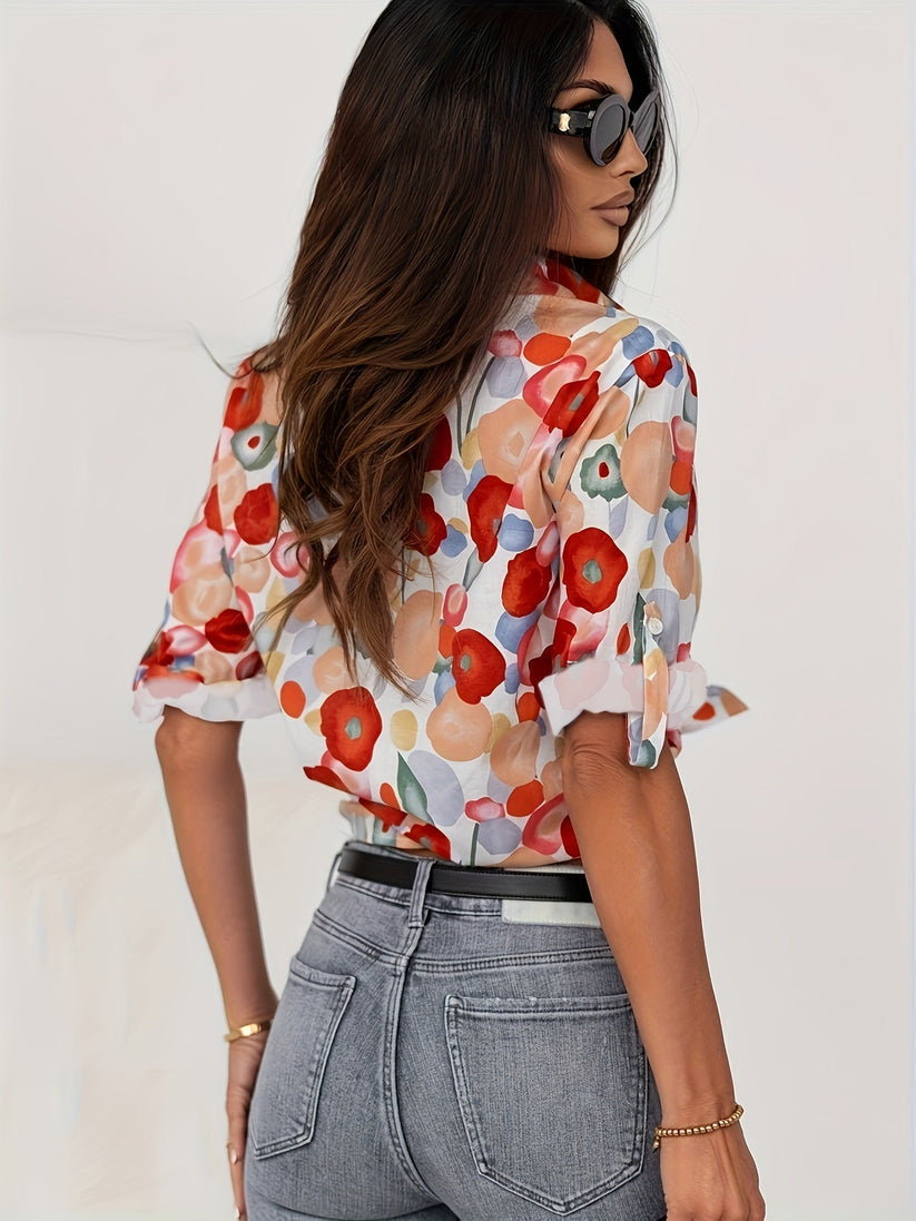 Damen Bluse – Baumwolle – Blumenmuster – Mit Knopfleiste