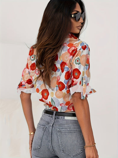 Damen Bluse – Baumwolle – Blumenmuster – Mit Knopfleiste