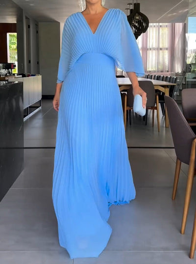 Sassa - V-Ausschnitt Schwebendes Rippkleid