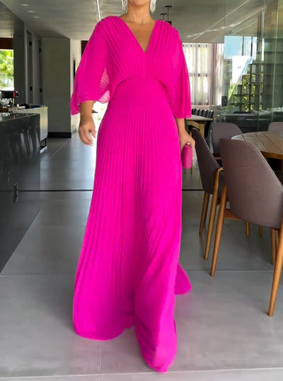 Sassa - V-Ausschnitt Schwebendes Rippkleid
