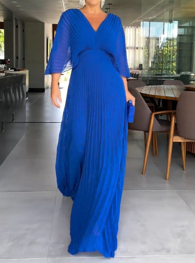 Sassa - V-Ausschnitt Schwebendes Rippkleid