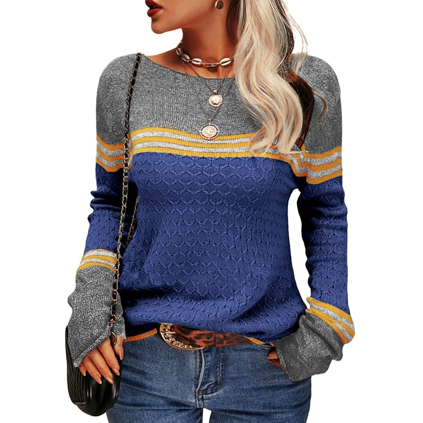 Damen Modischer Streifen-Pullover