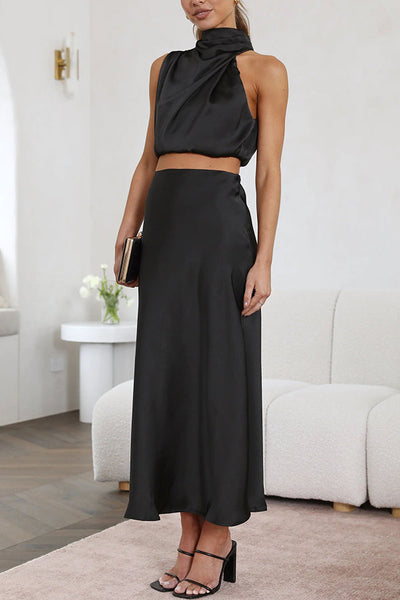 Damen Zweiteiler aus Satin – Elegantes Co-ord Set mit Bluse und Hose