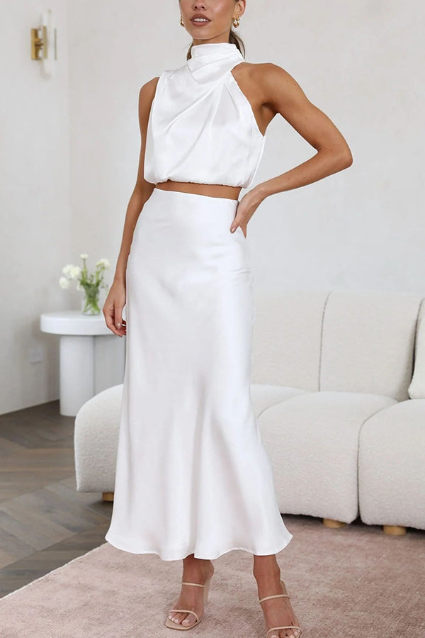 Damen Zweiteiler aus Satin – Elegantes Co-ord Set mit Bluse und Hose